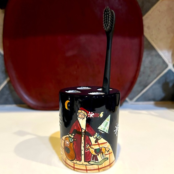 NEW VTG RARE CIC CERAMIC SANTA CLAUS TOOTHBRUSH HOLDER BLACK RED CERTIFIED INTER - Picture 7 of 8